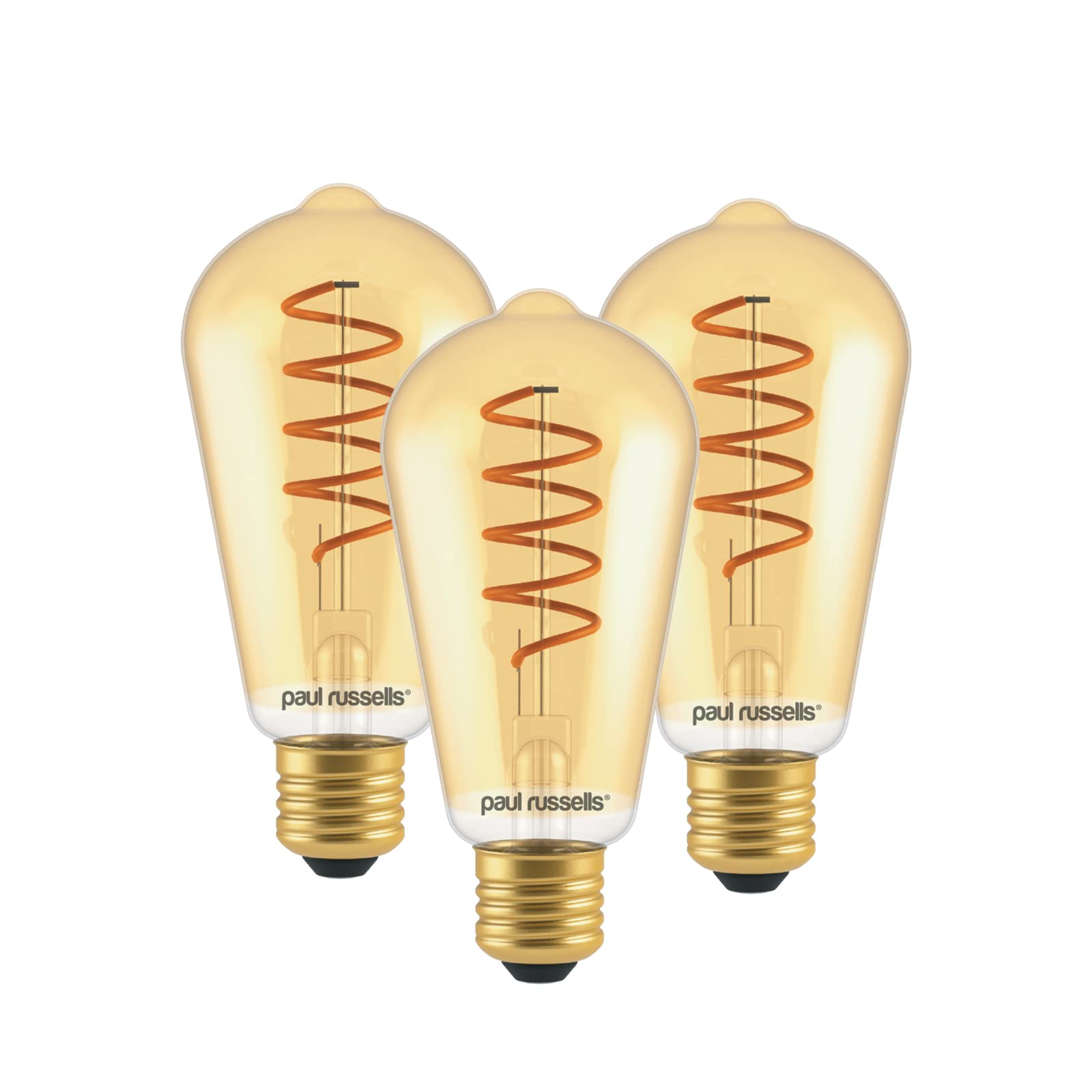 paul russells ST64 LED Filament Edison Screw E27 Vintage Lights - Pack of 3 – 25W Equivalent 4W 250LM Lumens 1800K ES Decorative Replacement Cage Bulbs Non-Dimmable - Extra Warm White Retro