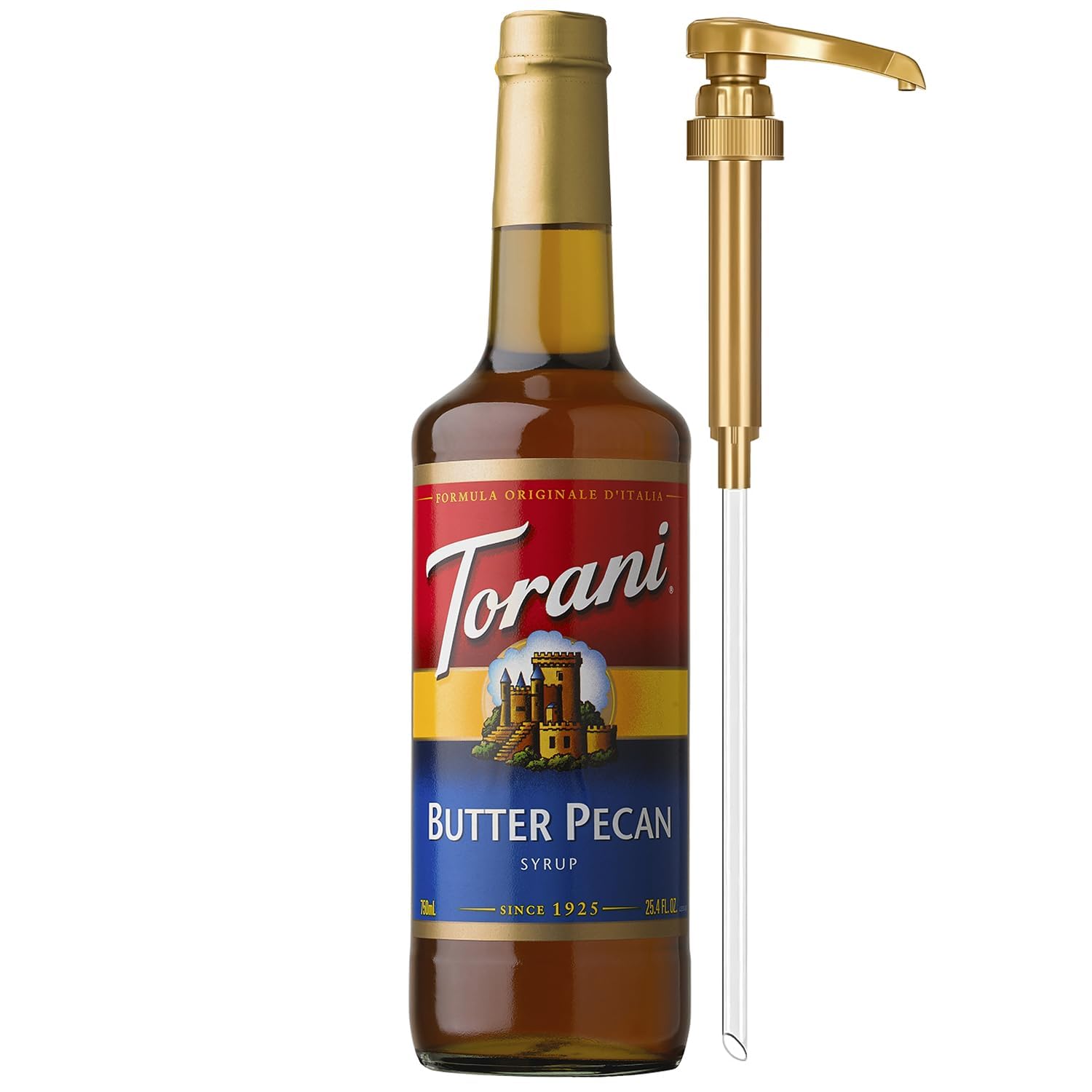 Coffee Syrup, Butter Pecan Flavoring for Drinks, Glass Bottle with Pump Included, 25.4 Fl Oz