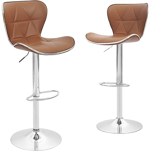 CangLong Adjustable Stool with Back, Swivel Barstools for Bar, Kitchen, Dining, Living Room and Bistro Pub, Set of 2,Brown (CL-191543)