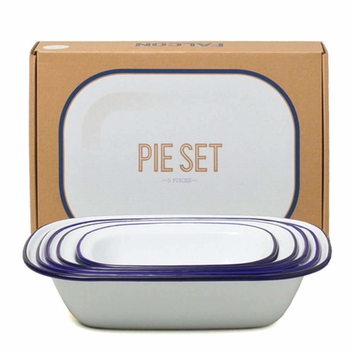 Falcon EnamelwarePie Set White and Blue Rim Iconic British Enamelware Dishes