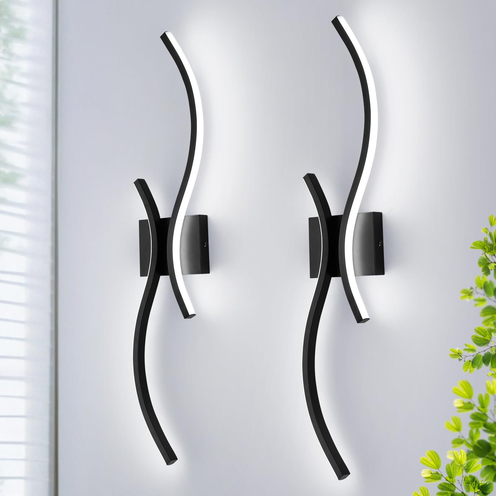 Photo 1 of CANEOE Modern LED Wall Sconce Set of Two, 6000K Warm White Led Wall Light Fixture, 31.5inch Black Modern Sconces Wall Lighting for Bedroom, Living Room, Hallway, Staircase, Bathroom