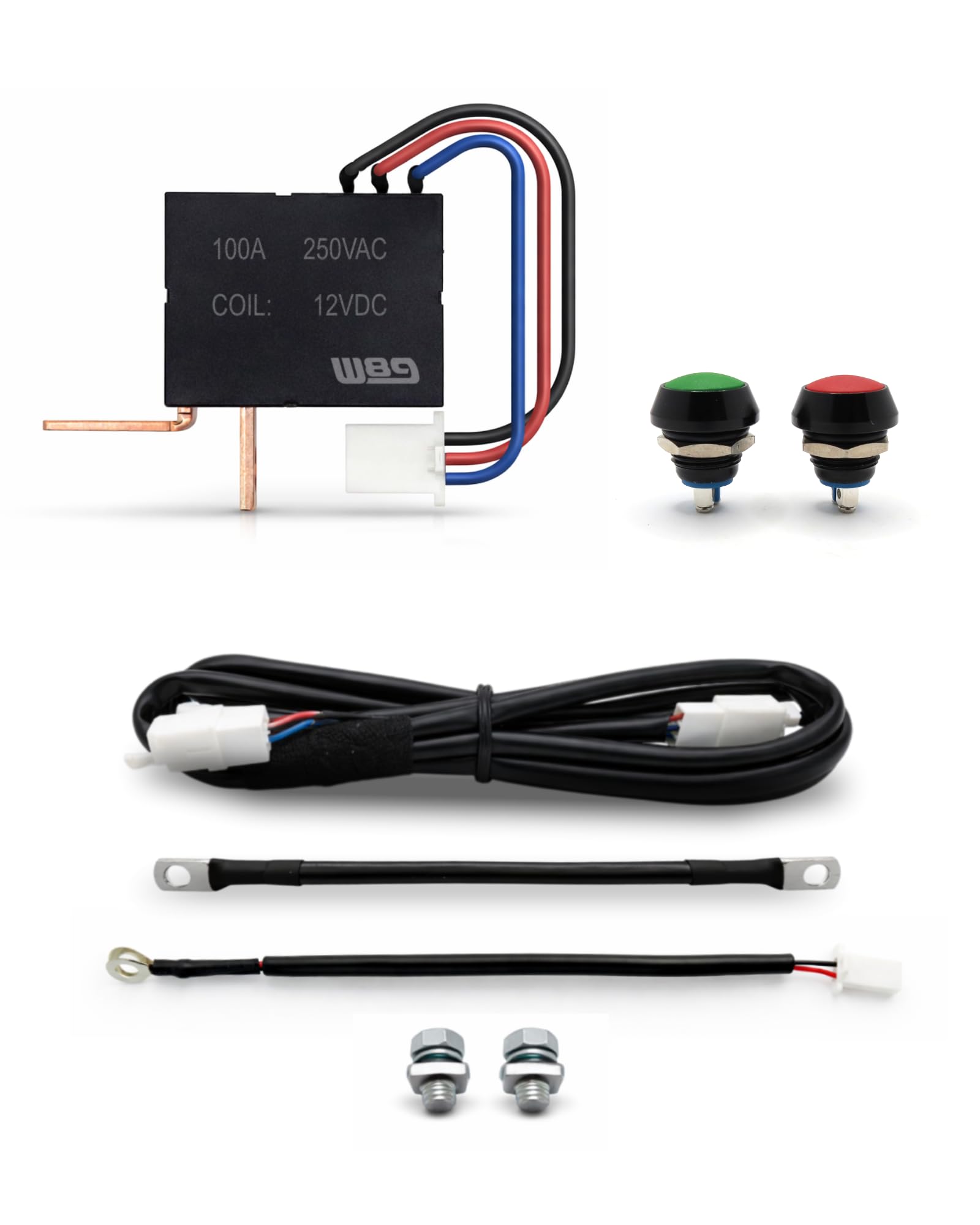 W89 Interruttore Stacca Batteria Moto 12V 100A | Senza Consumo (0W) | Relè Plug & Play | Installazione Flessibile | Interruttore Batteria Moto (Senza Supporto Manubrio)
