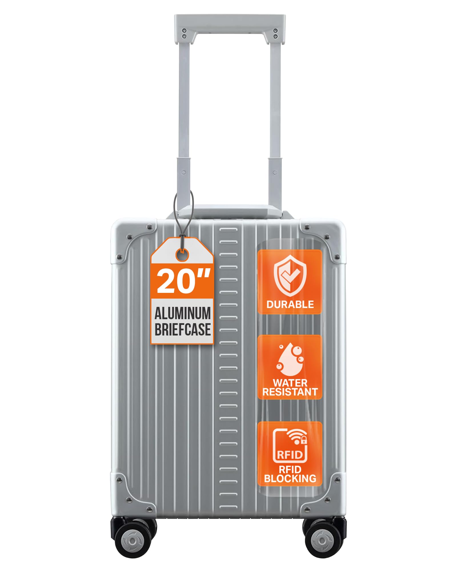 All Aluminum Lightweight 20" Business Laptop Briefcase - Vertical Open Carry-On, TSA Approved Suitcase, Four 360° spinner wheels, Compartment, Hard Side Cabin Bag for Travel & Business (Platinum)