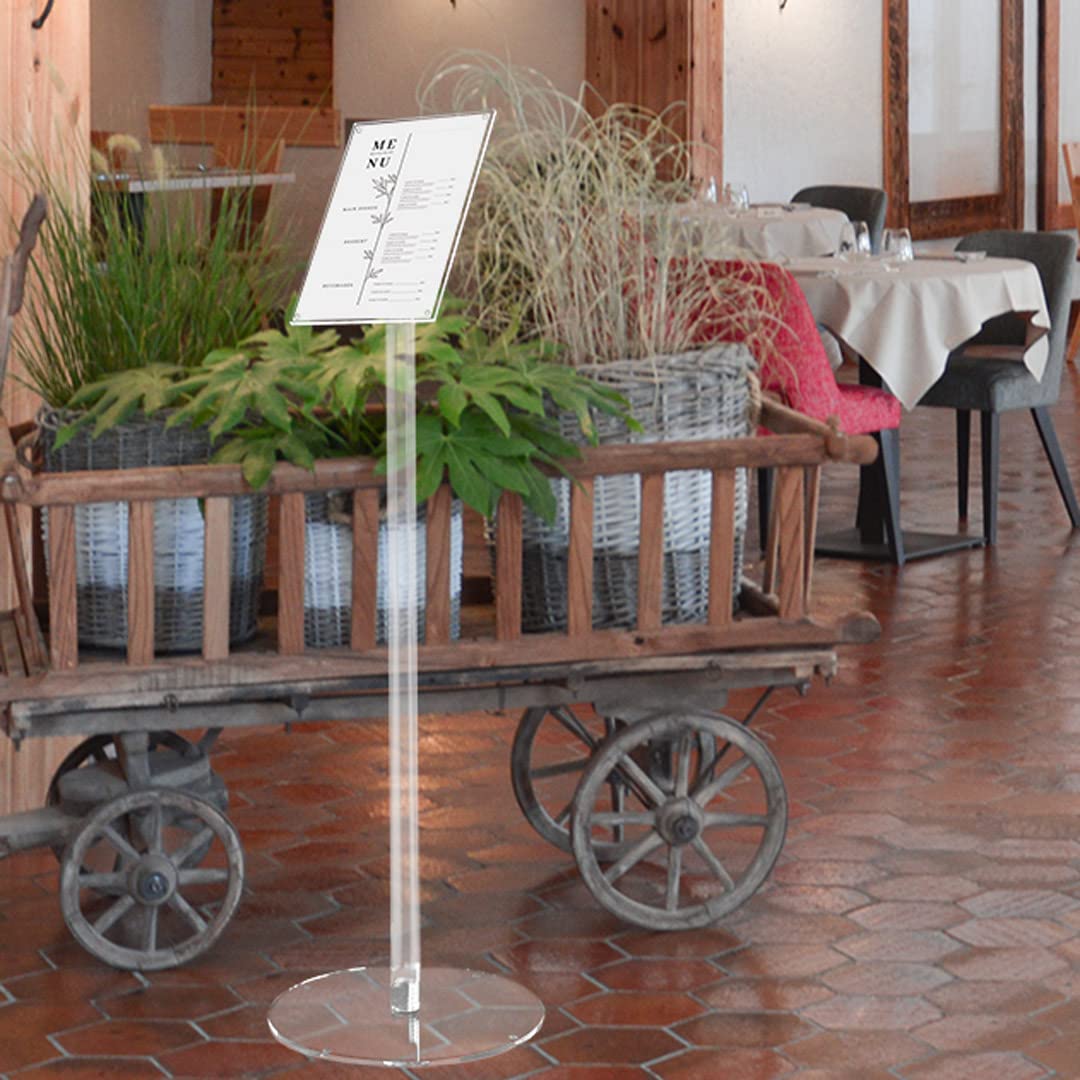Danieli Store - Expositor Publicitario de Pie de Metacrilato Transparente - Soporte para Carteles A4 con Cierre Magnético - Orientable en Horizontal y Vertical - Soporte Porta Menu de Exterior