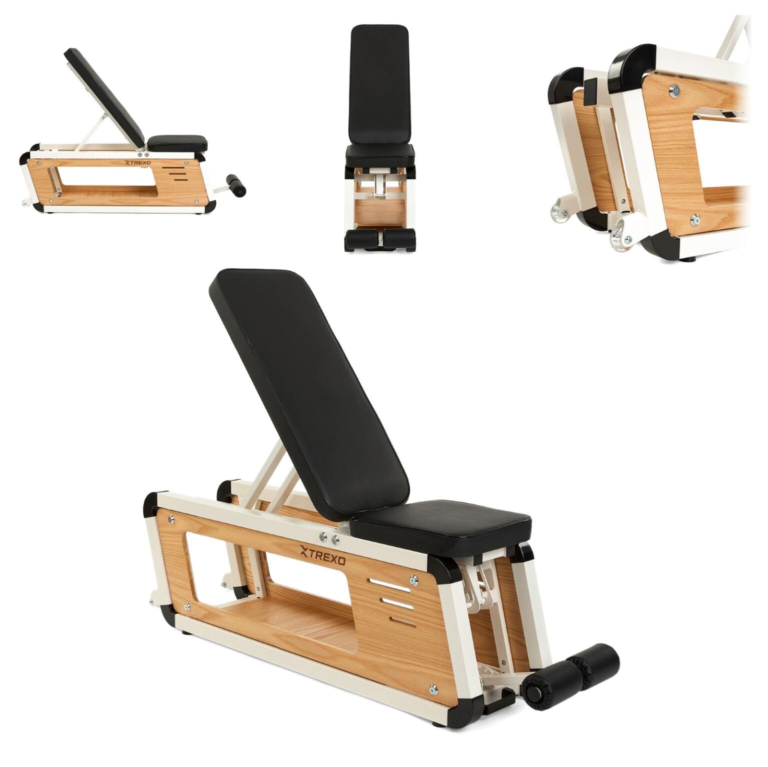 XTREXO Storage Sylwan – verstellbare Bank für Krafttraining, Stahl-Holz-Konstruktion, bequeme Rückenlehne mit Schaumstoffpolsterung, für Brust-, Bizeps- und