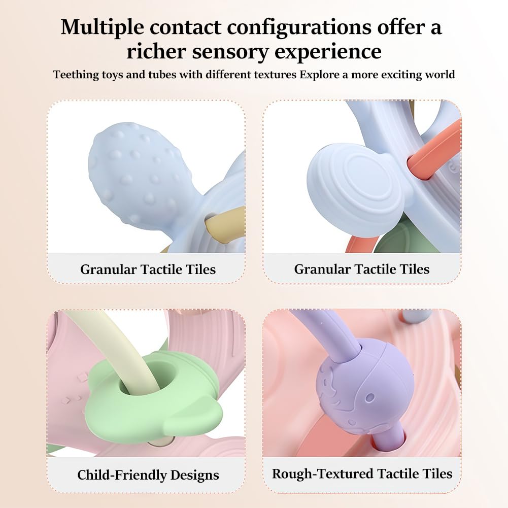 Juguete Mordedor Pelota Bebé, Juguetes Sensoriales para La Dentición Juguete de Denticion Sonajero para Bebe Juguetes Educativo Temprano Montessori para Bebés de 3 a 18 Meses(Azul)