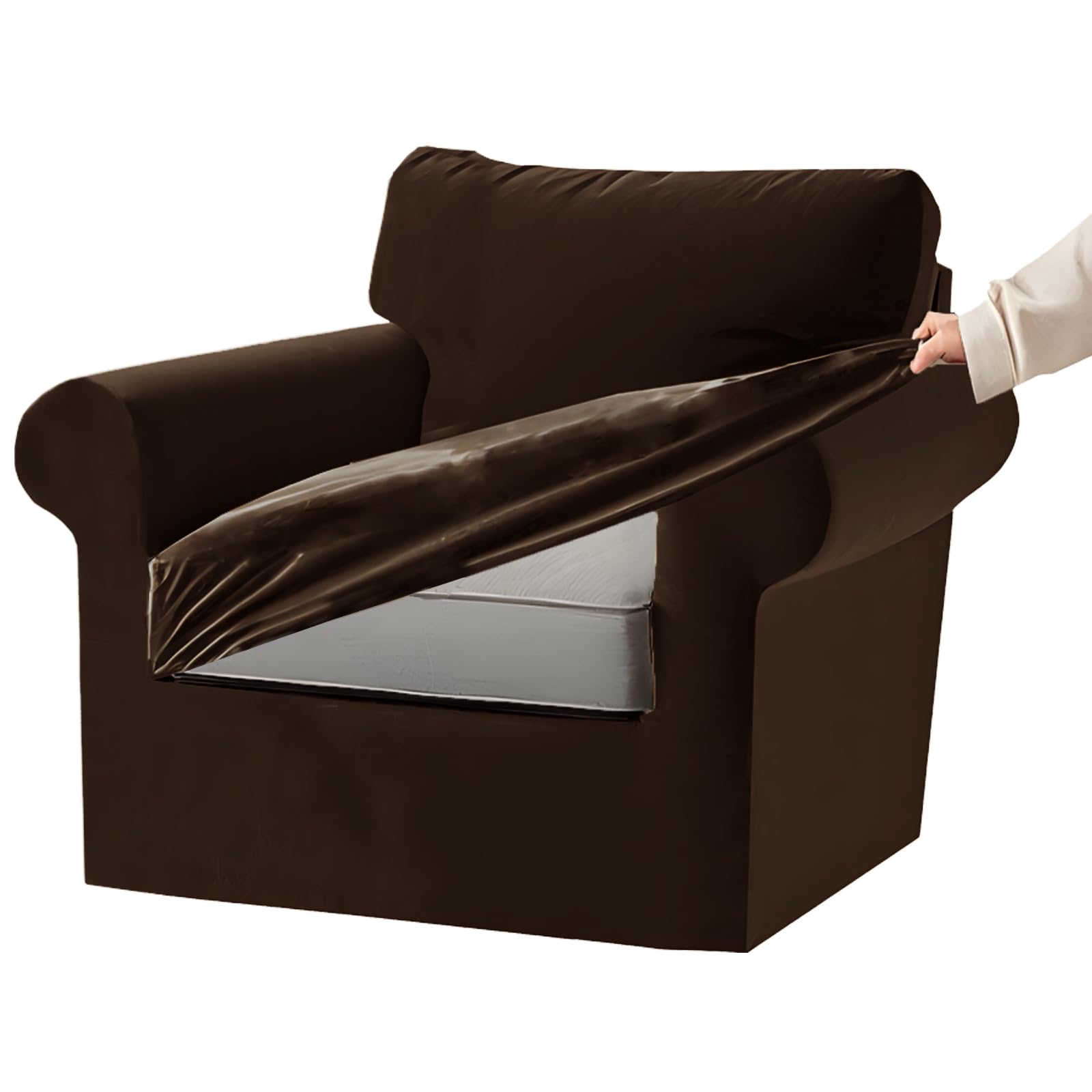 KYJSW Stretch Ektorp Sofa Cover with Separate Seat Cushions and Backrests Covers Velvet Sofa Slipcovers with Elastic Band 1 2 3 4 Seater Set (Dark brown,Large 1 Seat Set 3 PCS) — image 1