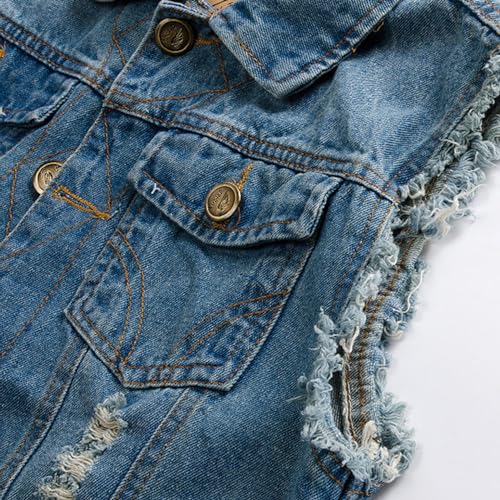 SHINROAD Warm herenjack voor heren, effen kleur, revers, vest met zakken, gescheurd, mouwloos, hiphop, streetwear, vest, denim vest voor de lente - Image 4