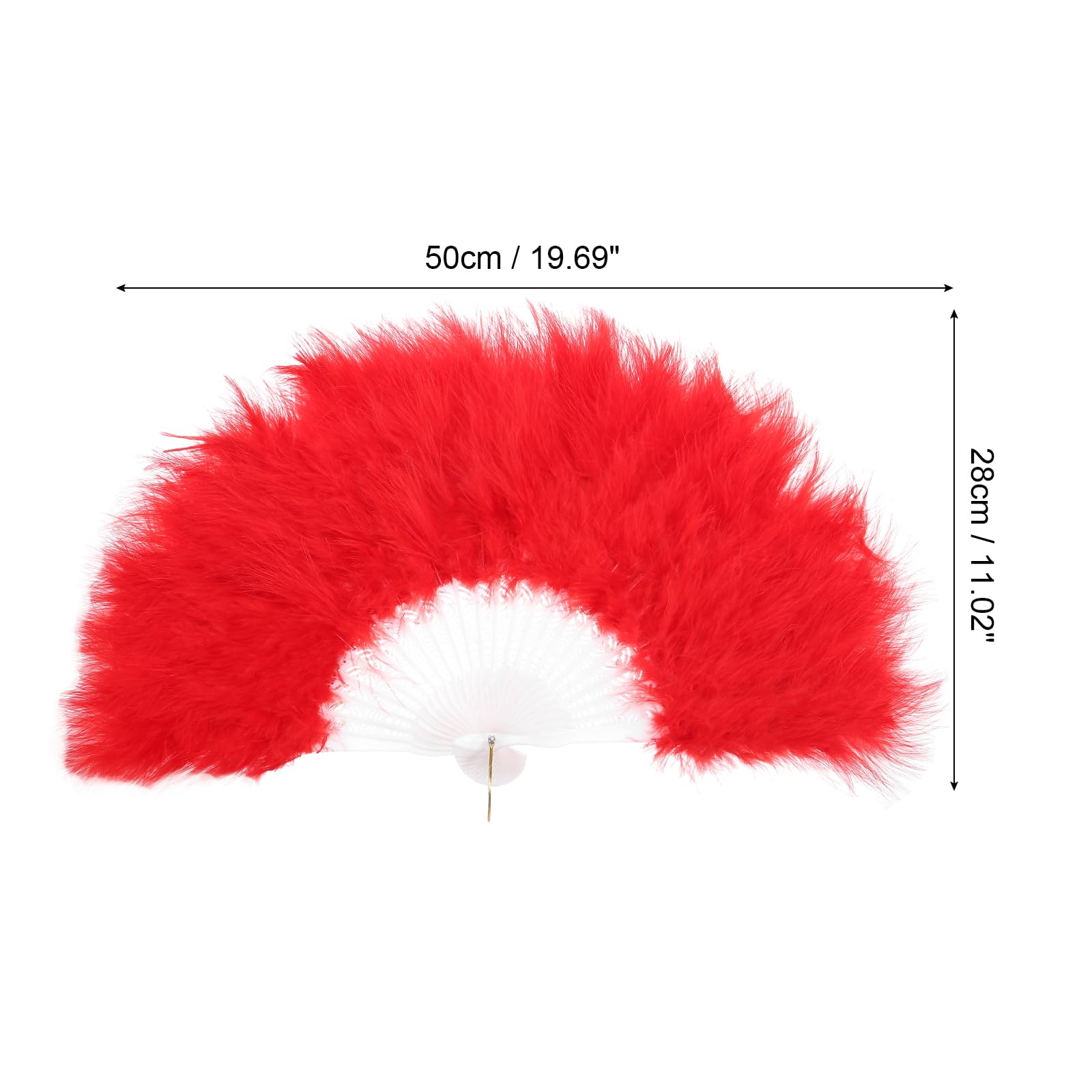 sourcing map Feather Hand Fan Red Vintage Folding Fan Feather Fan Handheld for Halloween Party Wedding Dancing Decoration - Image 2