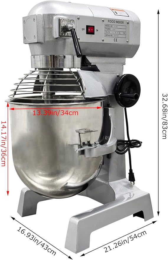 30L 30QT Commercial Food Mixer 3 Speeds Adjustable Dough Mixer With 3 Mixing Tools Dough Blender Machine 110V 1250W(with a Protective Cover)