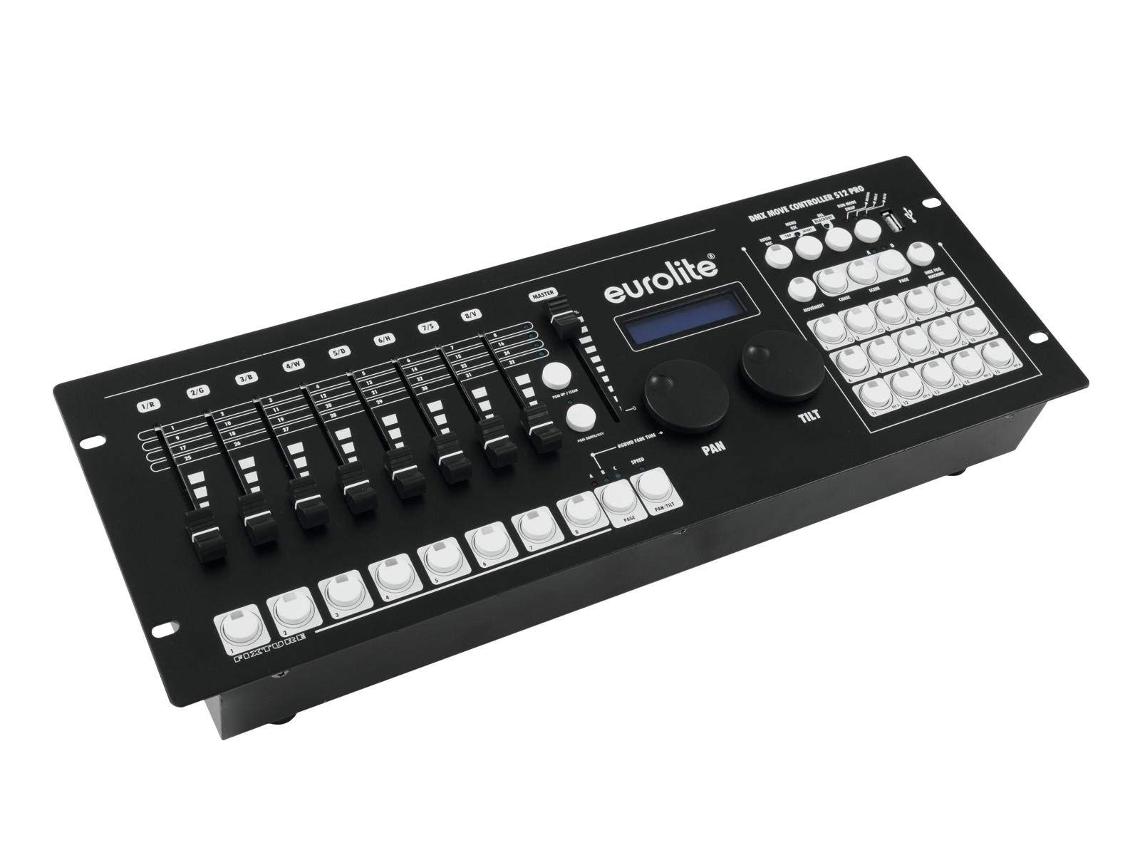 EUROLITE DMX Move Controller 512 PRO | Pult mit Motorfadern, Farb- & Bewegungseffekten (24 Geräte/34 Kanäle)