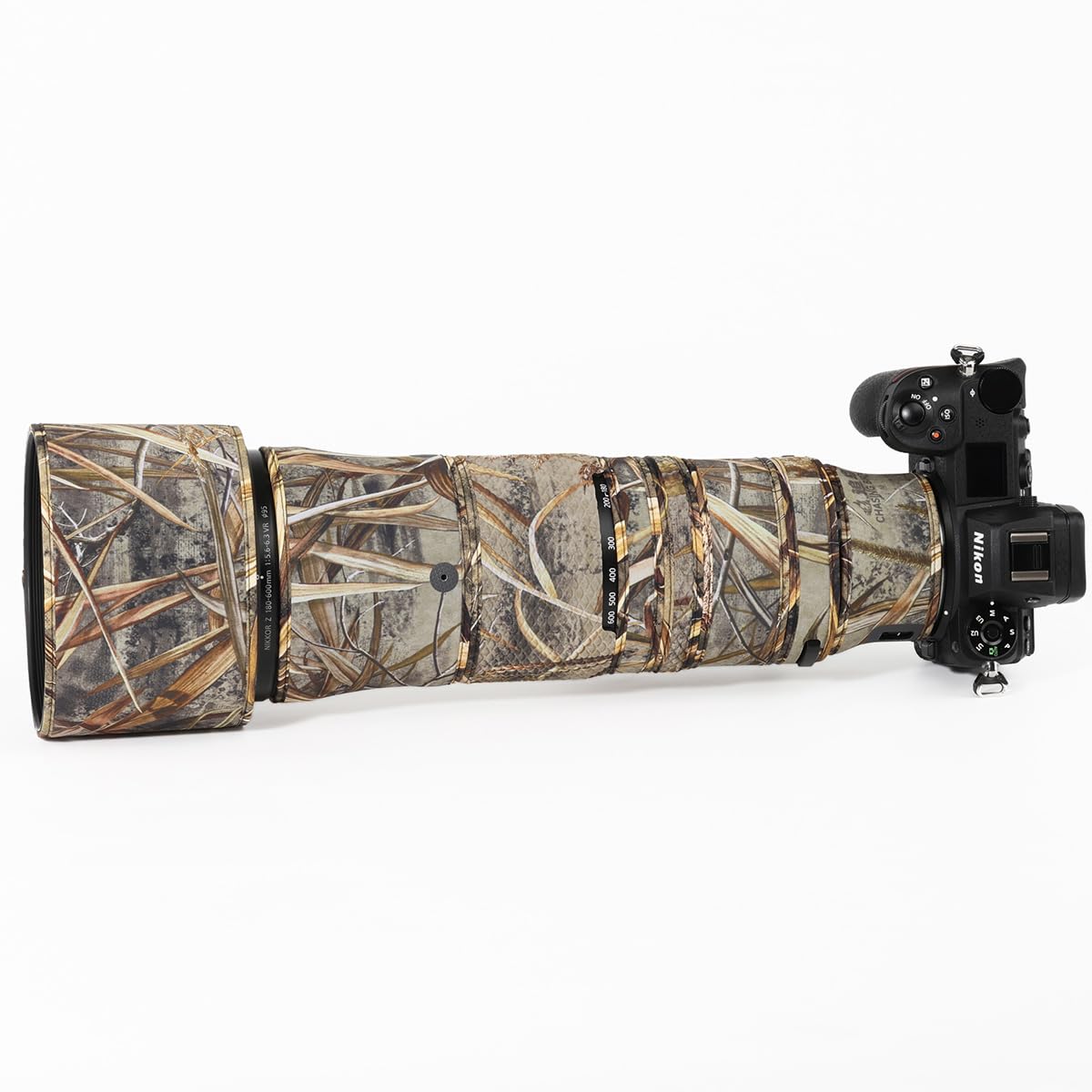 CHASING BIRDS Camouflage Waterproof Lens Coat for Nikon Z 180-600mm f/5.6-6.3 VR Rainproof Lens Protective Cover (New Reed Camouflage)