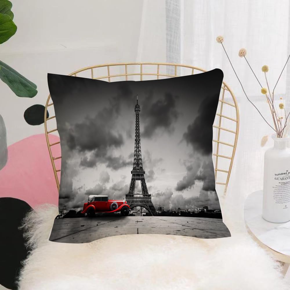 HYOSXW Cushion Cover,Throw Pillow Case Home Decorative for Living Room Bedroom Sofa Chair 16X16 Inch,Eiffel Tower, Artistic Image of the Eiffel Tower, Paris, Black and White,Pillowcase 40X40cm