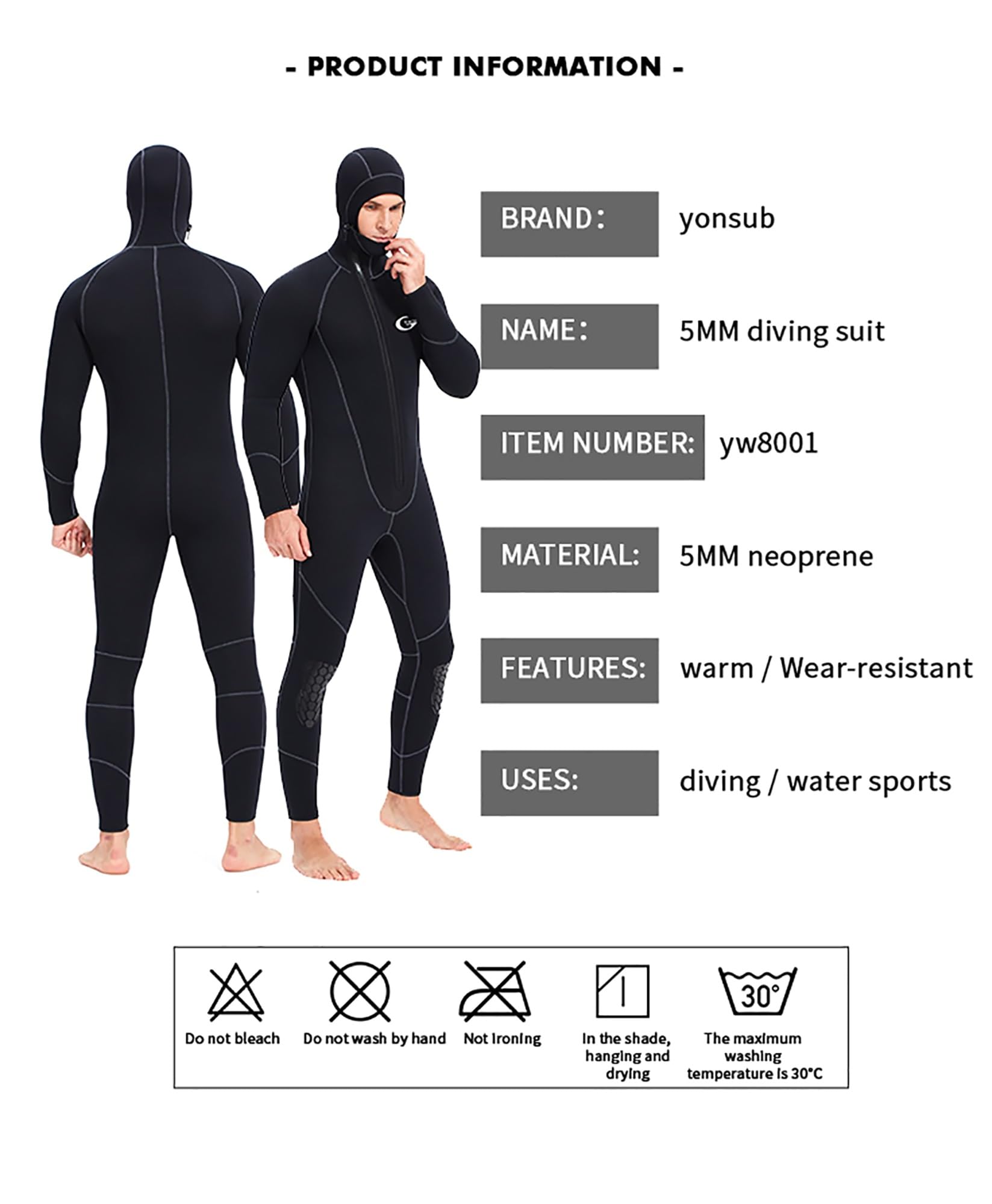 Mute da Uomo Muta in Neoprene Ultra Elasticizzata da 5 mm con Cappello, Muta da Sub Invernale Calda con Cerniera Frontale for tutto il Corpo for Snorkeling Immersioni Nuoto