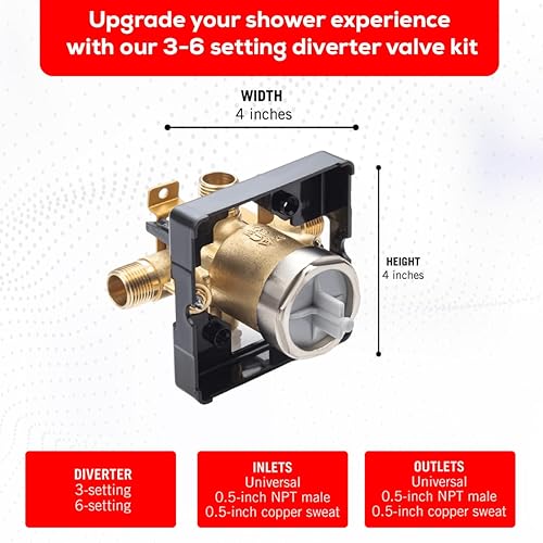 Miniatura 3 de R10000 UNWSHF Cuerpo de válvula de ducha para kits de moldura de grifo de ducha, ducha de función simple o doble, válvula áspera, cuerpo de latón