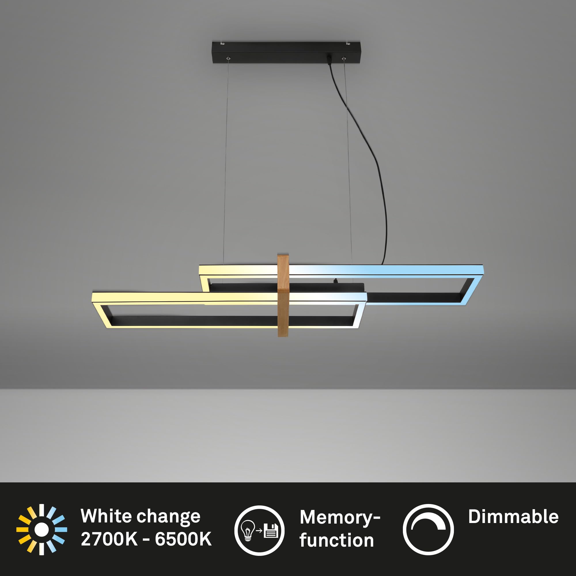 BRILONER – Dimmbare LED Pendelleuchte CCT, Fernbedienung, Nachtlicht und Timer, LED Deckenleuchte, Lampe, Wohnzimmerlampe, Hängelampe, Küchenlampe mit Holz