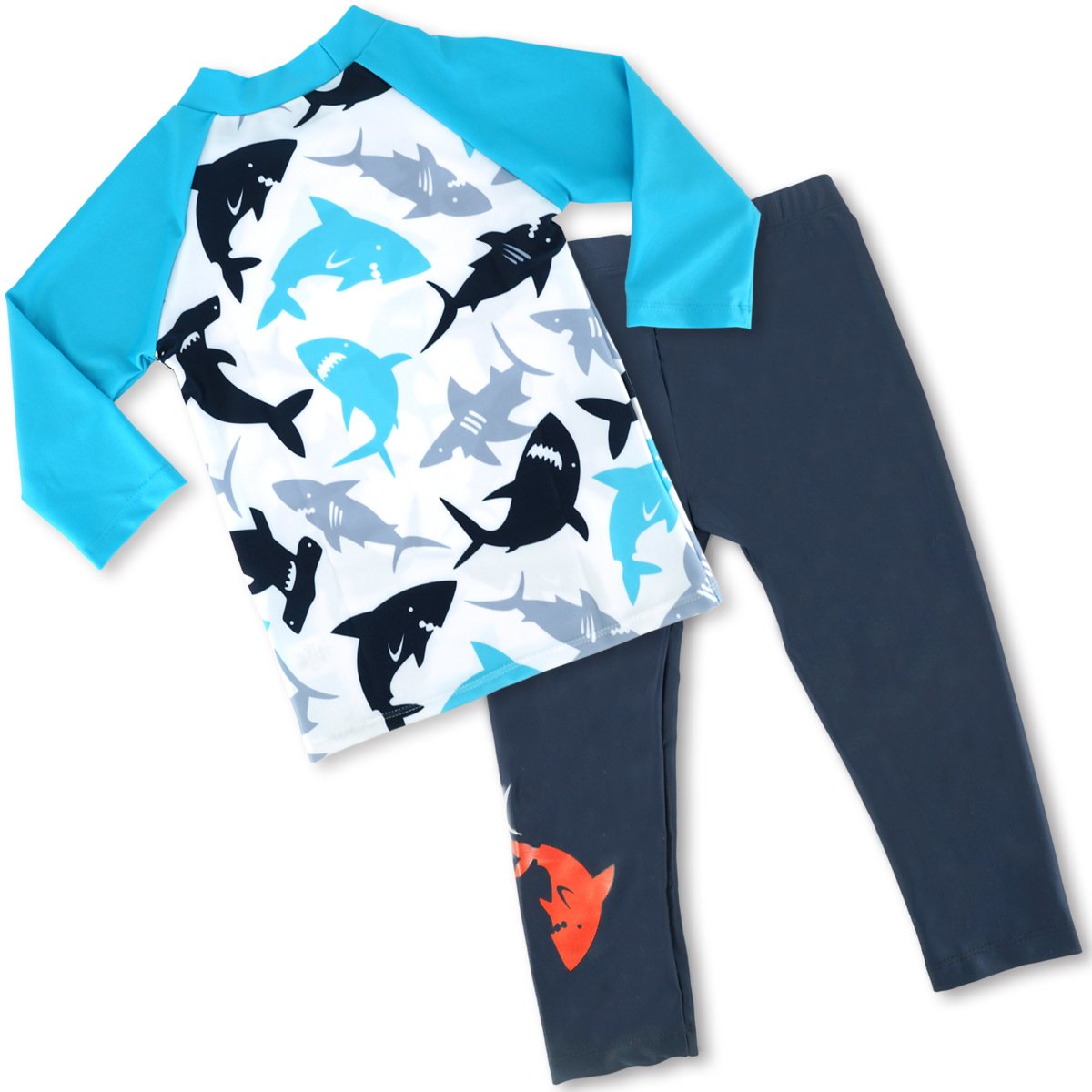 Boys Two Piece Rash Guard Swimsuits Kids Long Sleeve Sunsuit Swimwear Sets 3T