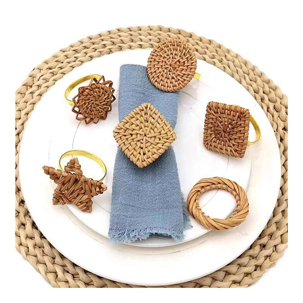 6 portatovaglioli in rattan, realizzati a mano, per Natale, matrimoni, cene, riunioni di famiglia, decorazioni da tavolo (GZ196-6 pezzi)