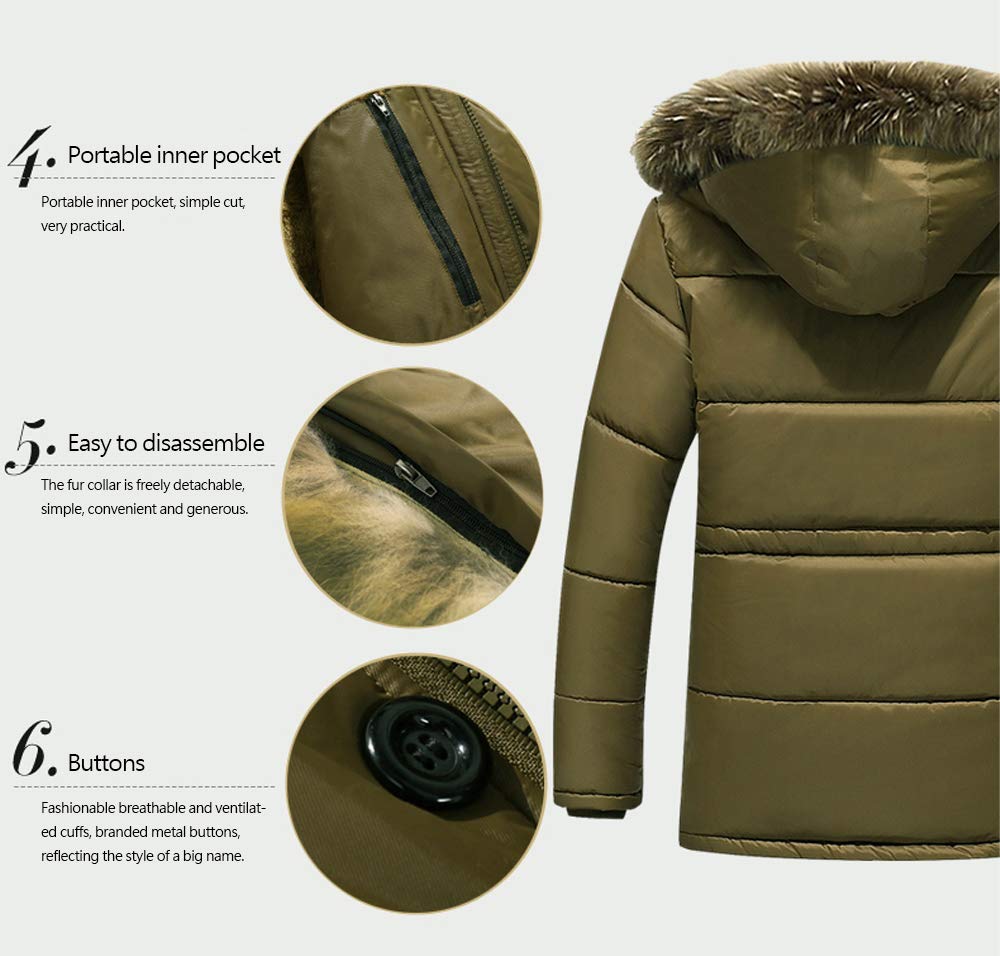 Chaqueta de Invierno para Hombre Chaqueta con Forro Polar Cálido Abrigos Cortavientos con Cremallera Frontal Capucha de Piel Sintética Extraíble Hombre Cazadoras De Plumas