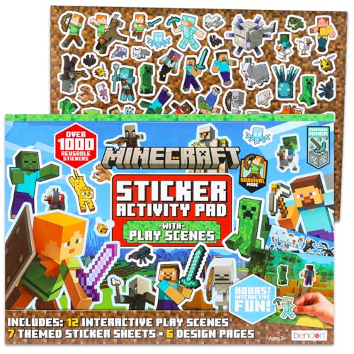 Minecraft Giant Sticker Box Activity Set - Bundle with Over 1000 Video Game Minecraft Stickers Featuring Alex, Steve, Enderman, Ender Dragon, Chicken Jockey and More