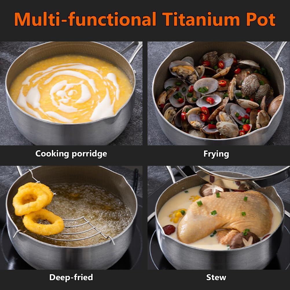Titanium Pan with Lid, Frying Pans Nonstick, Ultra-Durable, Scratch-Resistant, Non-Stick Titanium Pans for Cooking, Compatible with All Cooktops,9.45IN