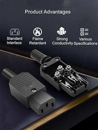 Miniatura 6 de Fielect C14 Adaptador de enchufe de alimentación Conector de alimentación CA Enchufe de alimentación AC110-250V 10A 3 pines Terminales Adaptador en