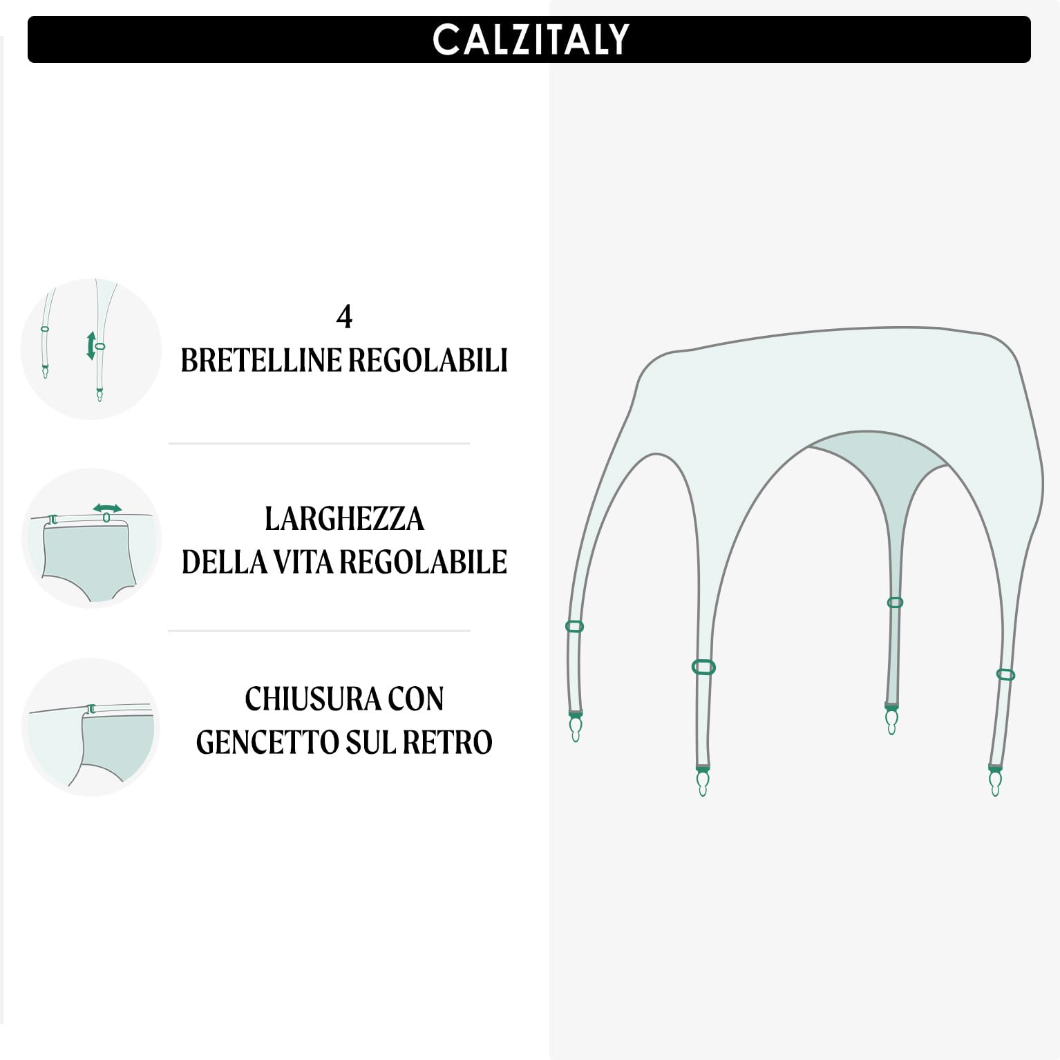 CALZITALY Reggicalze Donna, Lingerie e Intimo, Giarrettiere e reggicalze, Nero Bianco, Naturale, Avorio, Taglie Regular e Curvy, MADE IN ITALY