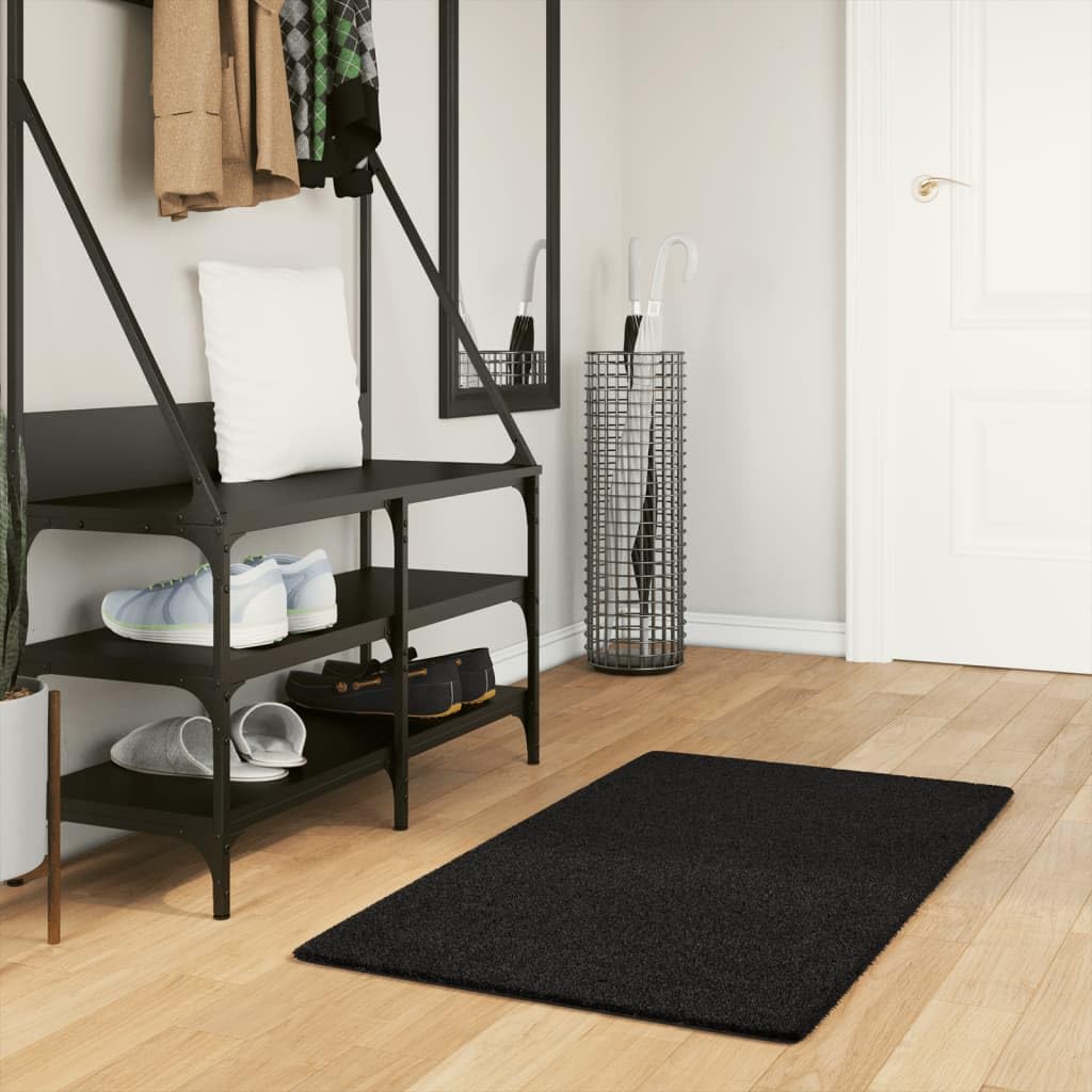 Tapis HUARTE à Poils Courts Doux et Lavable Noir 60x110 cm en Polyester antidérapant Moelleux pour Salon Chambre Couloir intérieur terrasse Design Confortable cocooning