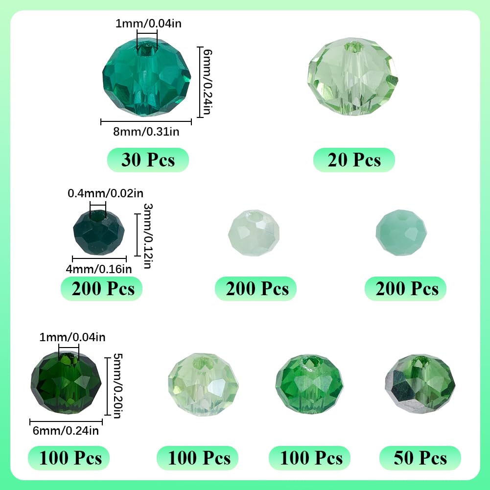 SUNNYCLUE 1 Box 1000pcs Green Glass Beads Rondelle Crystal Beads 8mm Bulk Faceted Flat Round Abacus 4mm 6mm Loose Spacer Beads For Diy Crafting Jewellery Making Bracelet Necklace Earring Supplies - Image 2