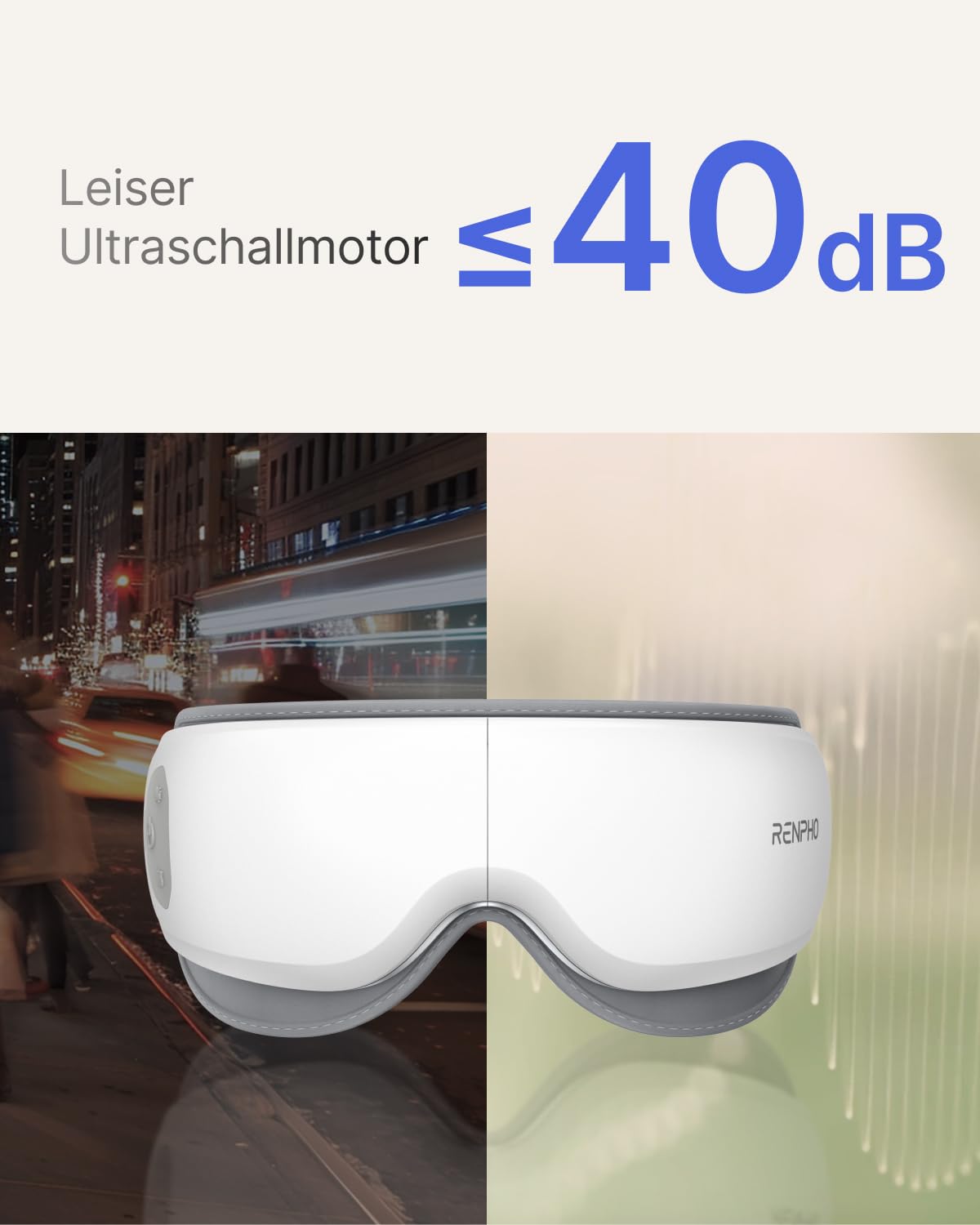 RENPHO Ultra-leises Augenmassagegerät mit Wärme, Personalisierte Geschenk für Sie, Leichte beheizte Augenmaske, Gesichtsmassagegerät für trockene Augen, Schlaf verbessern Eyeris Zen