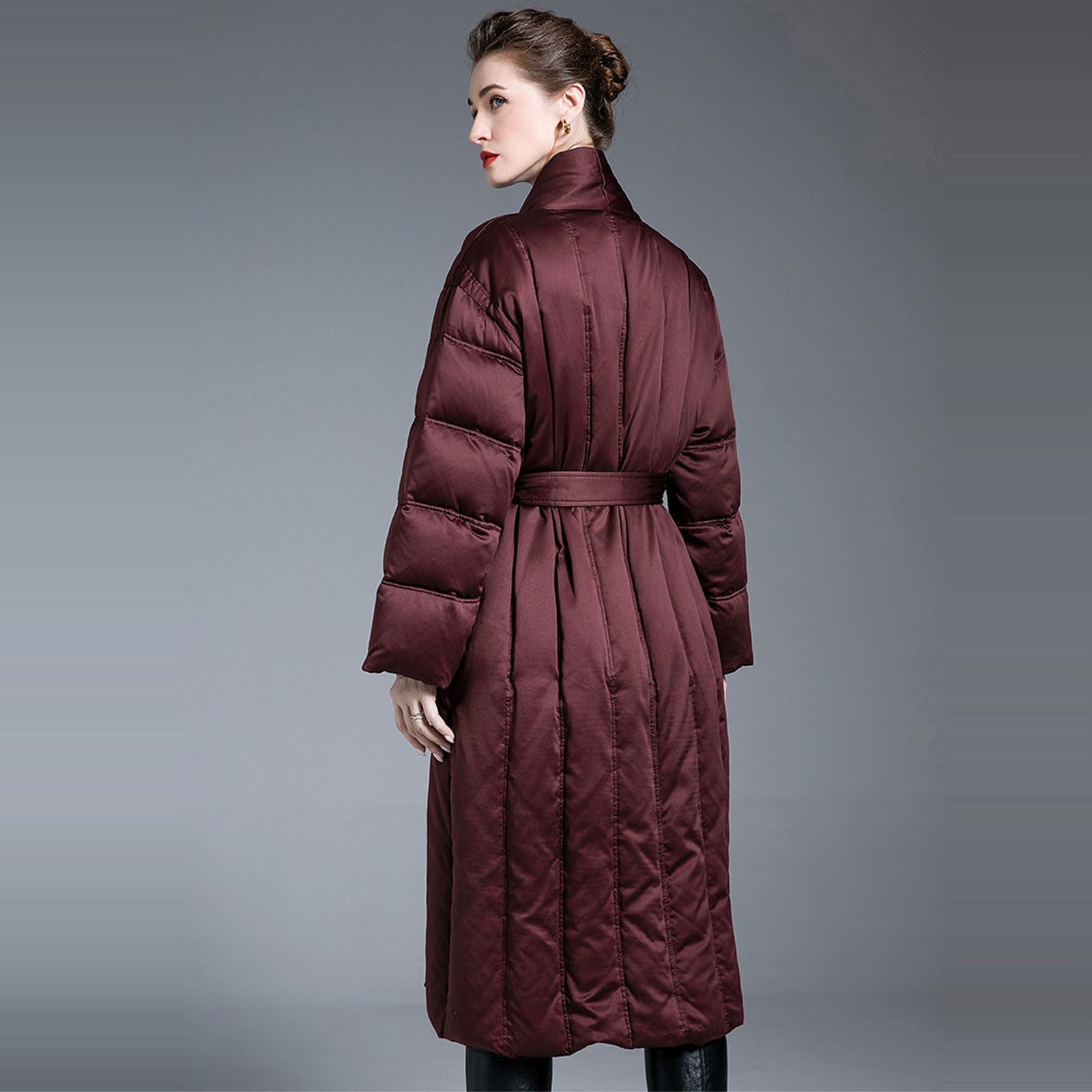 Chaqueta Plumas Down Jacket Mujer Ligera Acolchada Abrigo Largo Holgado con Cinturón Ropa Abrigo Gruesa