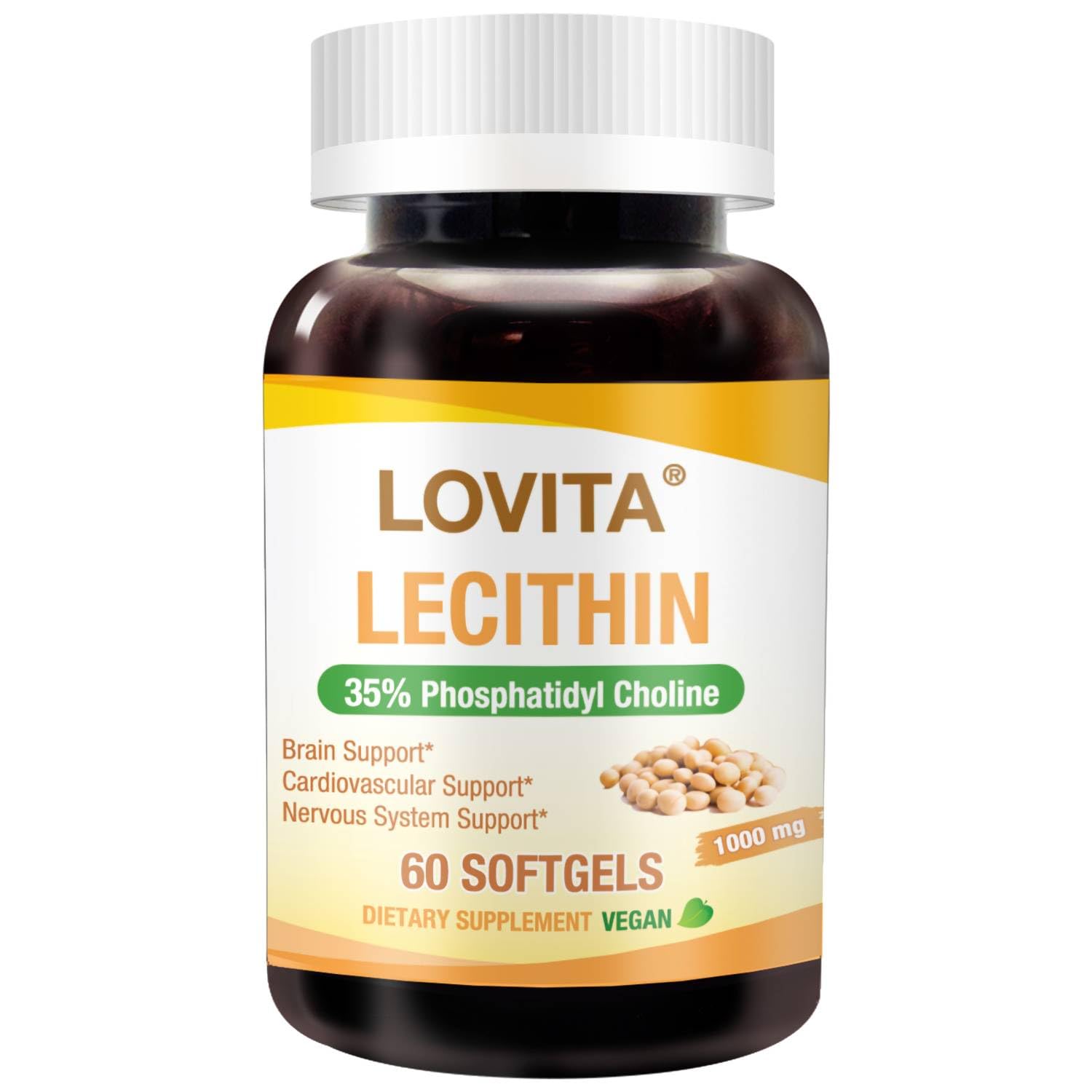 LOVITA Soy Lecithin 1000 mg, 35% Phosphatidylcholine, 60 Vegan Softgels Standard Package 60 Count (Pack of 1)