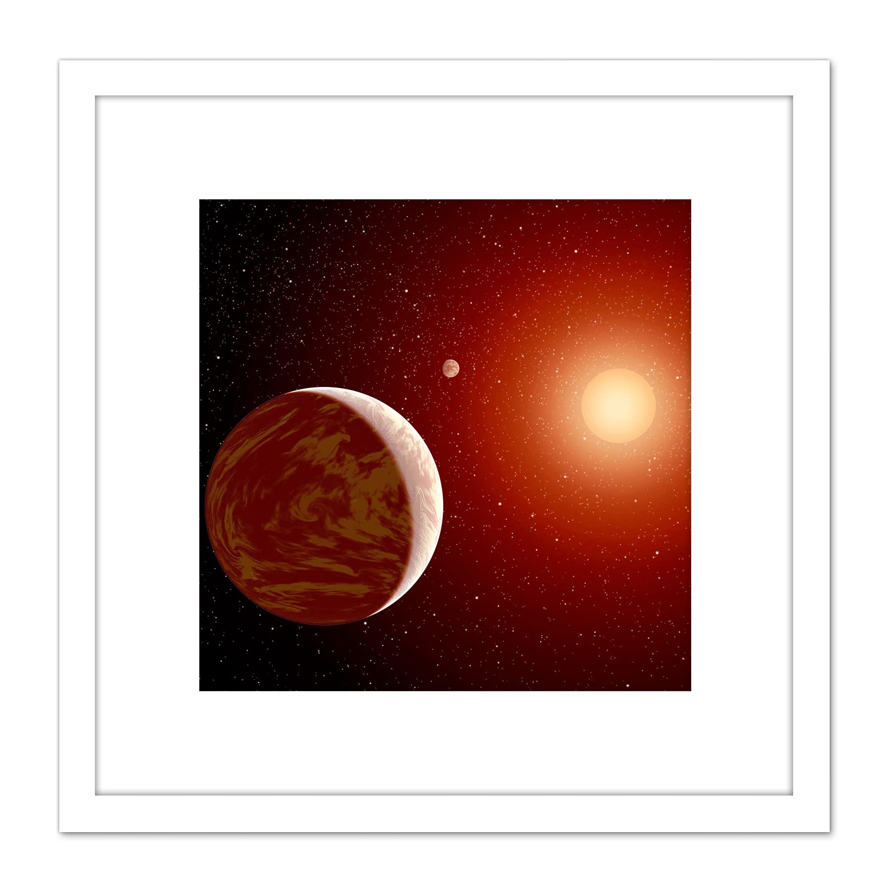 Artery8 Space NASA Planets Around Red Star Concept Illustration 9X9 Inch Square Wooden Framed Wall Art Print Picture with Mount