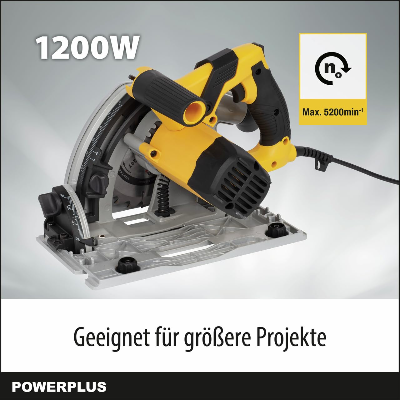 Powerplus Elektro-Tauchsäge POWX0562-1200W Elektrowerkzeug, Ø165mm - Seitenführung - elektrische Säge mit seitlicher Führungsschiene - Werkzeug Set für Zuhause