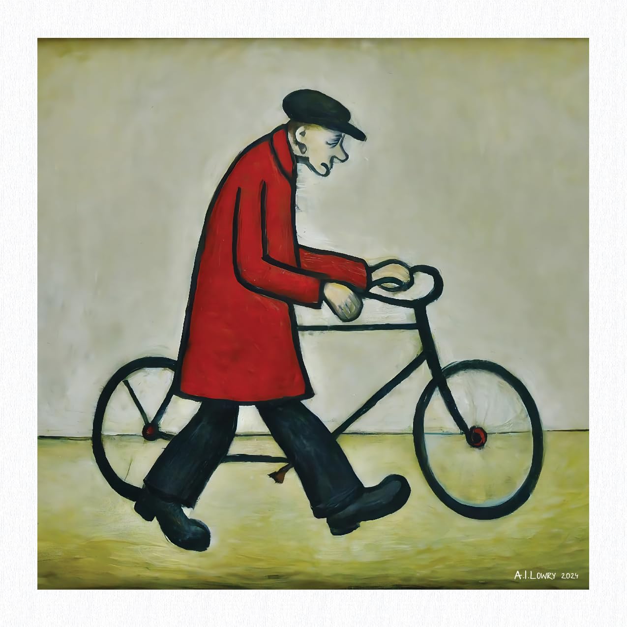 Greetingles Lowry Inspired Giclée Art Print 21cm/8.25" Square. Made in UK. (Bicycle Man)