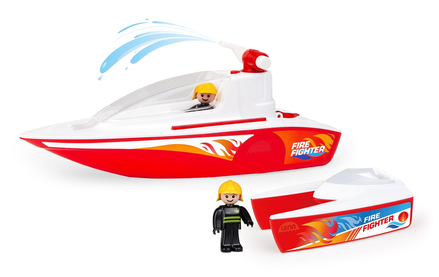 Barco De Policía Lena De 36 Cm Con Rociador | Juguete Acuático Para +2 Años | Depósito De Agua Y Figura Incluida | Certificado TÜV