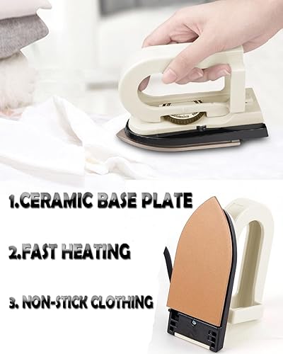 Miniatura 5 de Plancha de viaje de doble voltaje (100-120V220-240V) - Mini plancha en seco sin vapor de 3 temperaturas para ropa, suela antiadherente de 356 F con