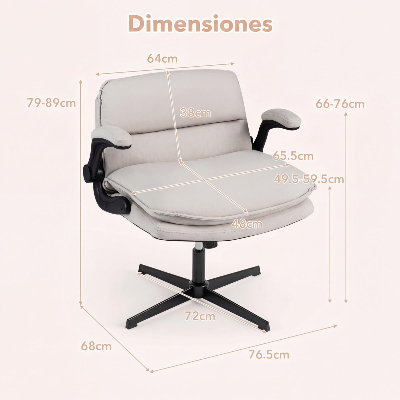 COSTWAY Silla Oficina Cuero Artificial, Reposabrazos Abatibles, Beige