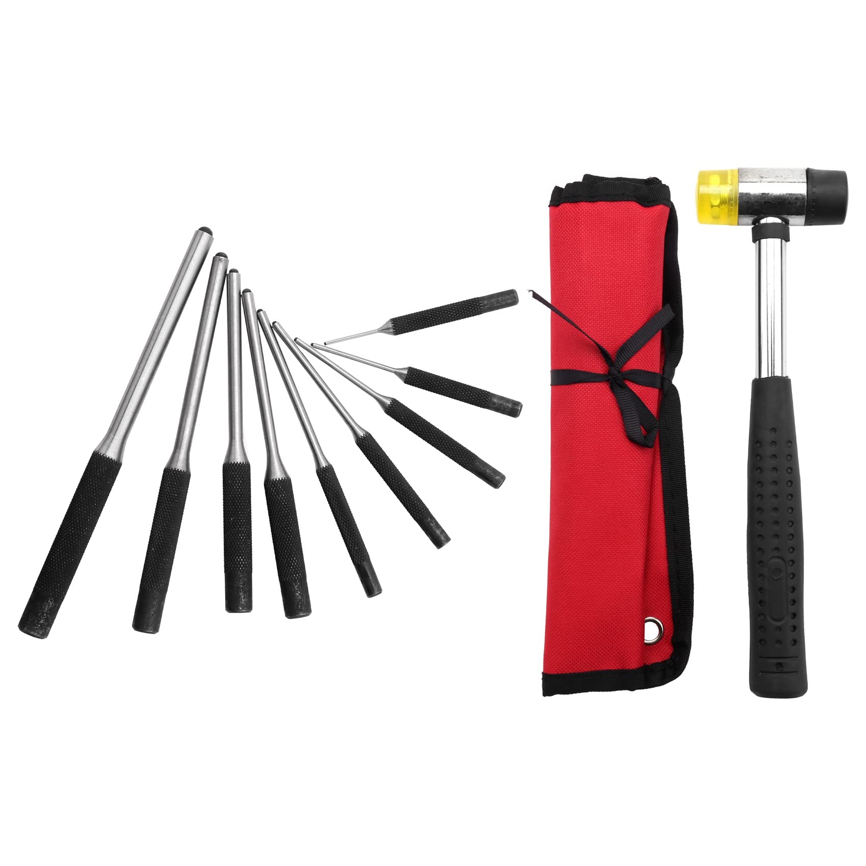 Sankaka Roll Pin Punch Set with Storage Pouch, 10Pcs Steel Removal Tool Kit Carrying Bag for Jewelers, Watch Repairers Work