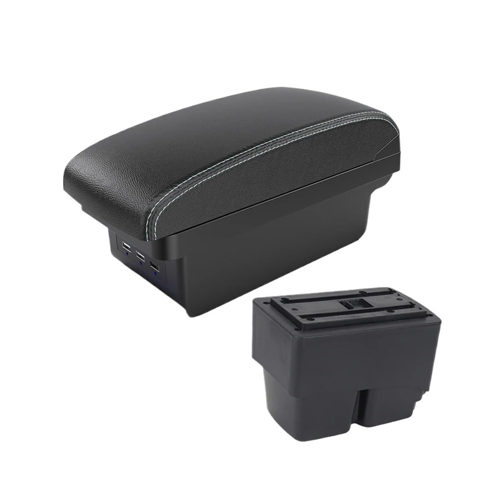 UMDJJU For Fiesta MK7 Car Armrest Dedicated Center Console Modified Storage Box Interior Accessories Easy To Install Car Centre Console Armrest Box(B3 Black white 3 USB)
