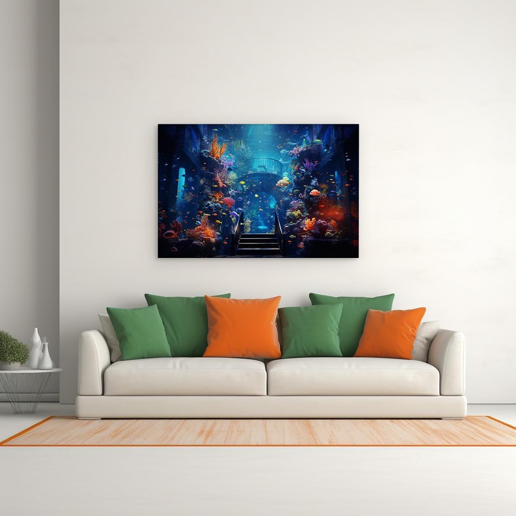 Canvas for Living room. Diving into Dreamscapes: Discover the Wonders of an Underwater Realm, 27 x 18 inch Canvas Wall Art - Contemporary Masterpieces - Inspirational Office Decor