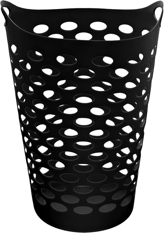 Black Round Plastic Laundry Basket with Handle, Large Capacity | 2.2 Bushel Capacity, Side Ventilation, Space-Saving Design, Easy Maintenance, Flexible Structure