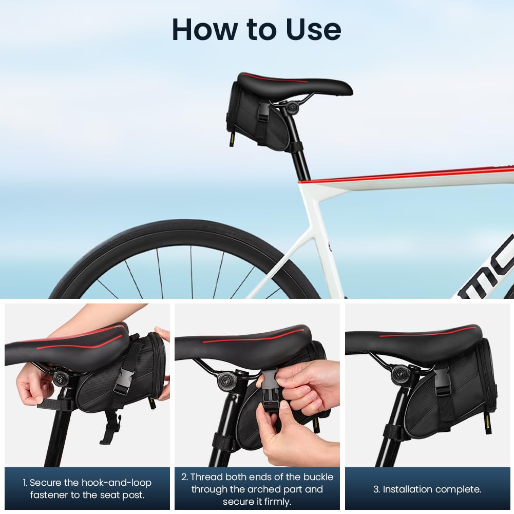 DiULi Borsa da Sella per Bici, Mini Borsa Sottosella per Reggisella da Ciclismo Riflettente per Mountain Bike Bici da Strada, Nero, 19 * 12 * 9cm - 5