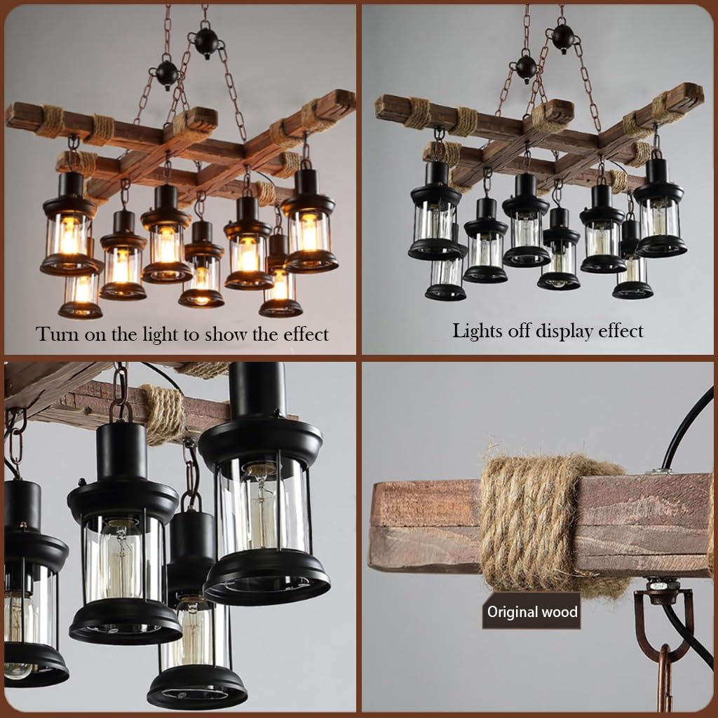 Holz Pendellampe Industrie Pendelleuchte Pendelleuchte Hängeleuchte Esszimmer Küche Wohnzimmer Bar Cafe Indoor Lampe Leuchte Kronleuchter Retro Metall Höhenverstellbar Pendellampe