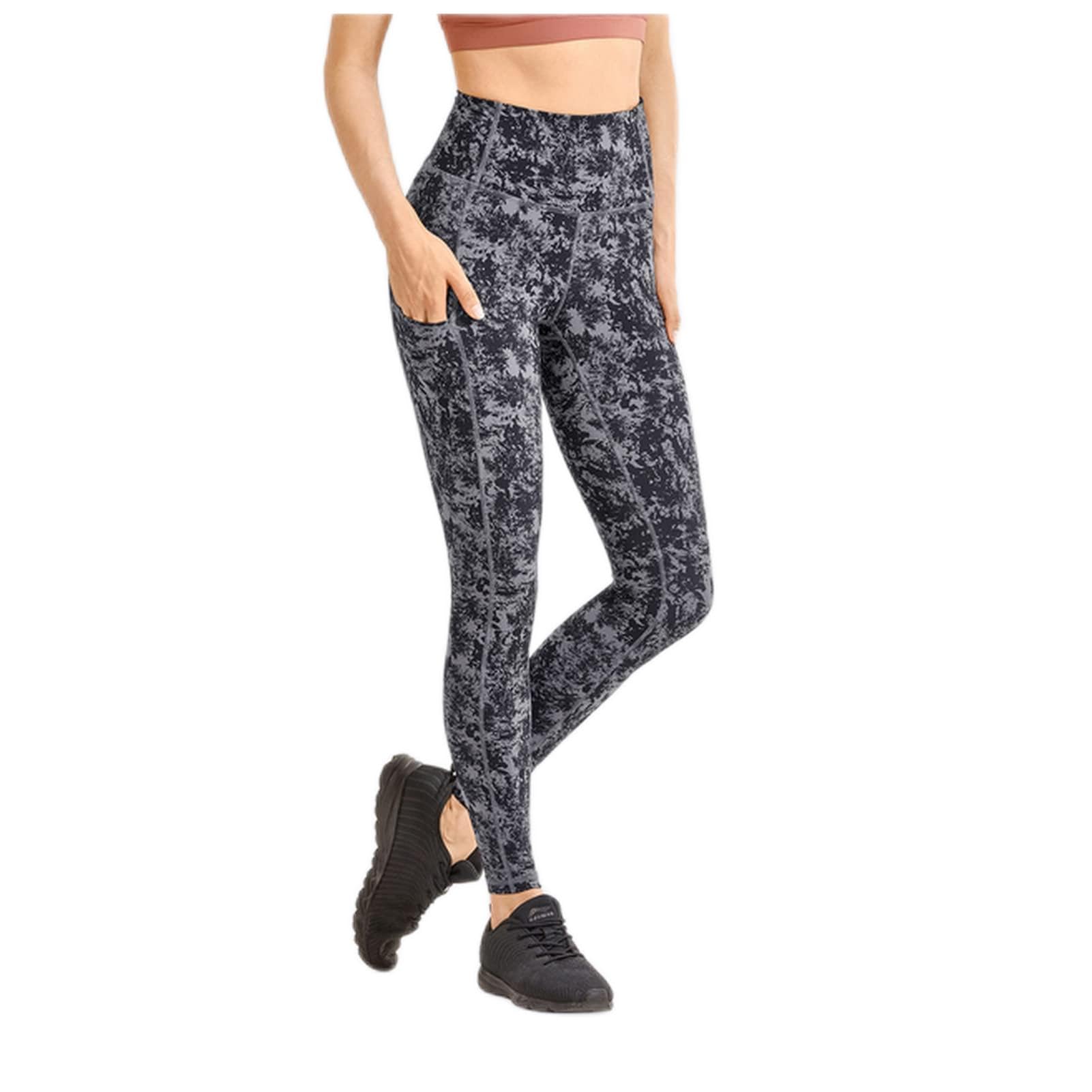 Polainas Impermeables Pantalones de yoga de cintura alta de las mujeres con bolsillos desnudos sentimientos de entrenamiento Leggings Polainas Trail Running ( Color : Texture Pattern30 , Size : Large
