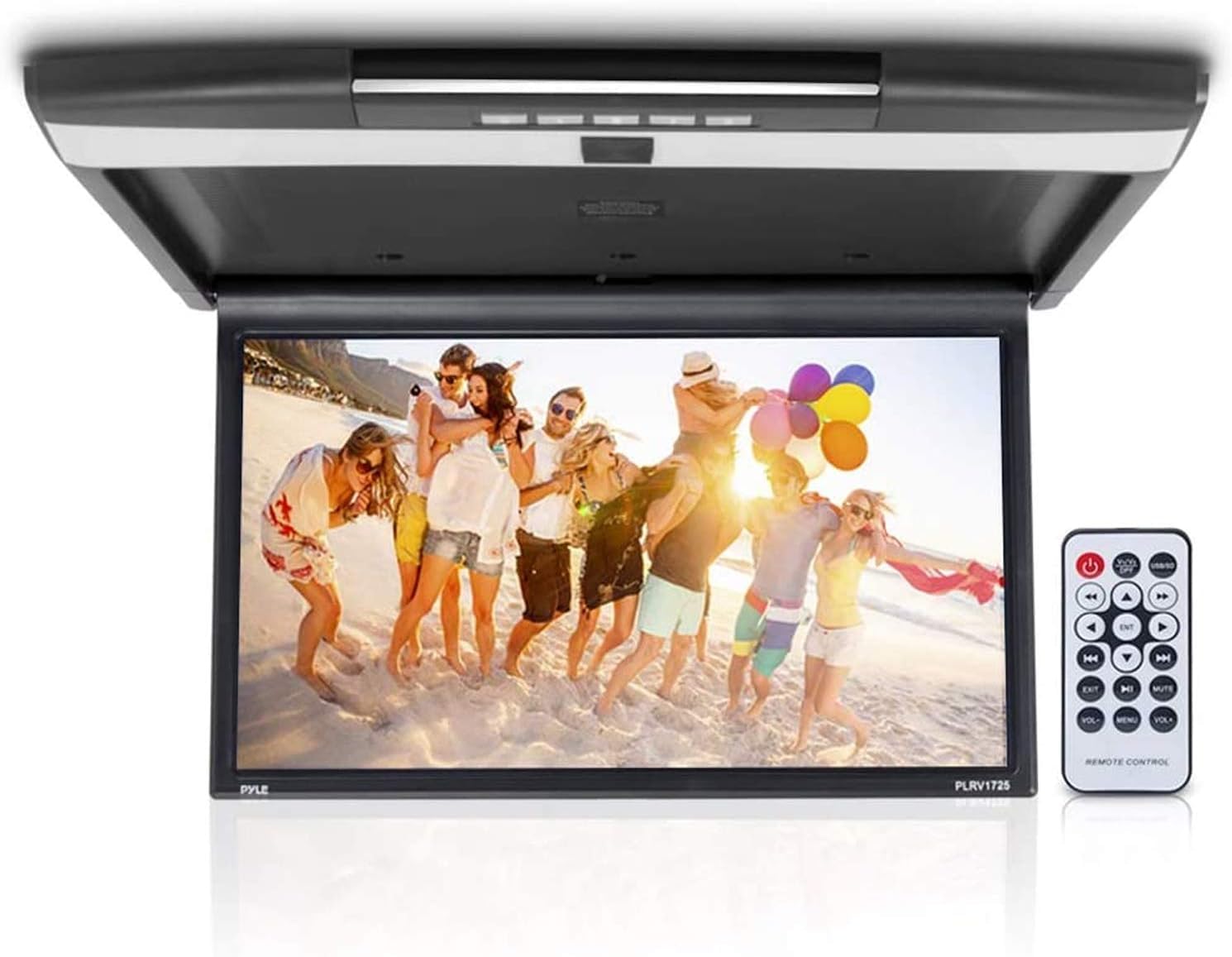 Pyle Schermo per Auto, Monitor 43,9 cm, Monitor LCD Ribaltabile da Tetto per Veicolo, HDMI, Trasmettitore IR Integrato per Cuffie Wireless, Pannello Comandi