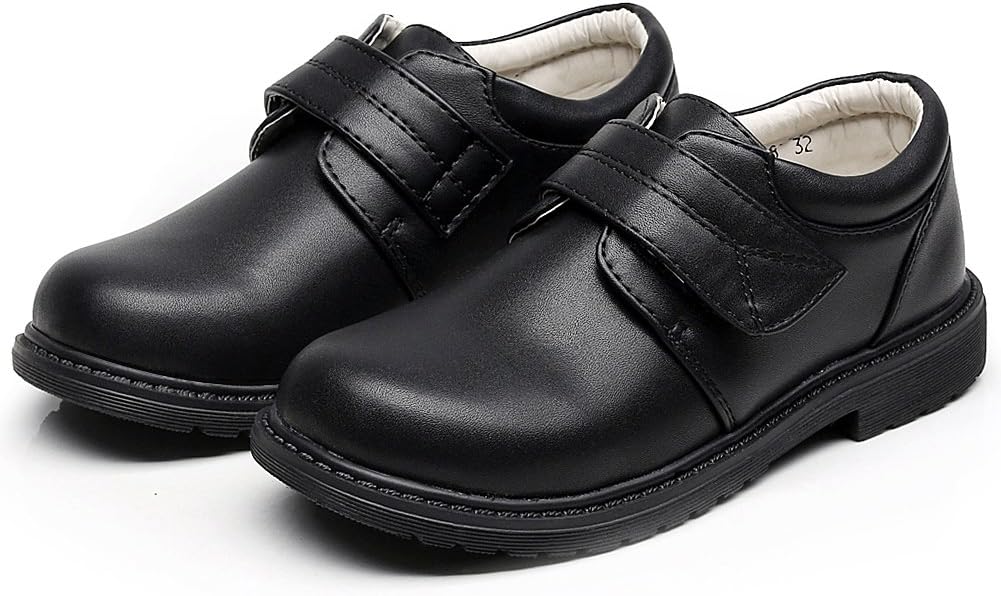 rismart Boys' Formal Dress Shoes Oxford Style with Hook&Loop Closure Round Toe School Church Wedding Shoes