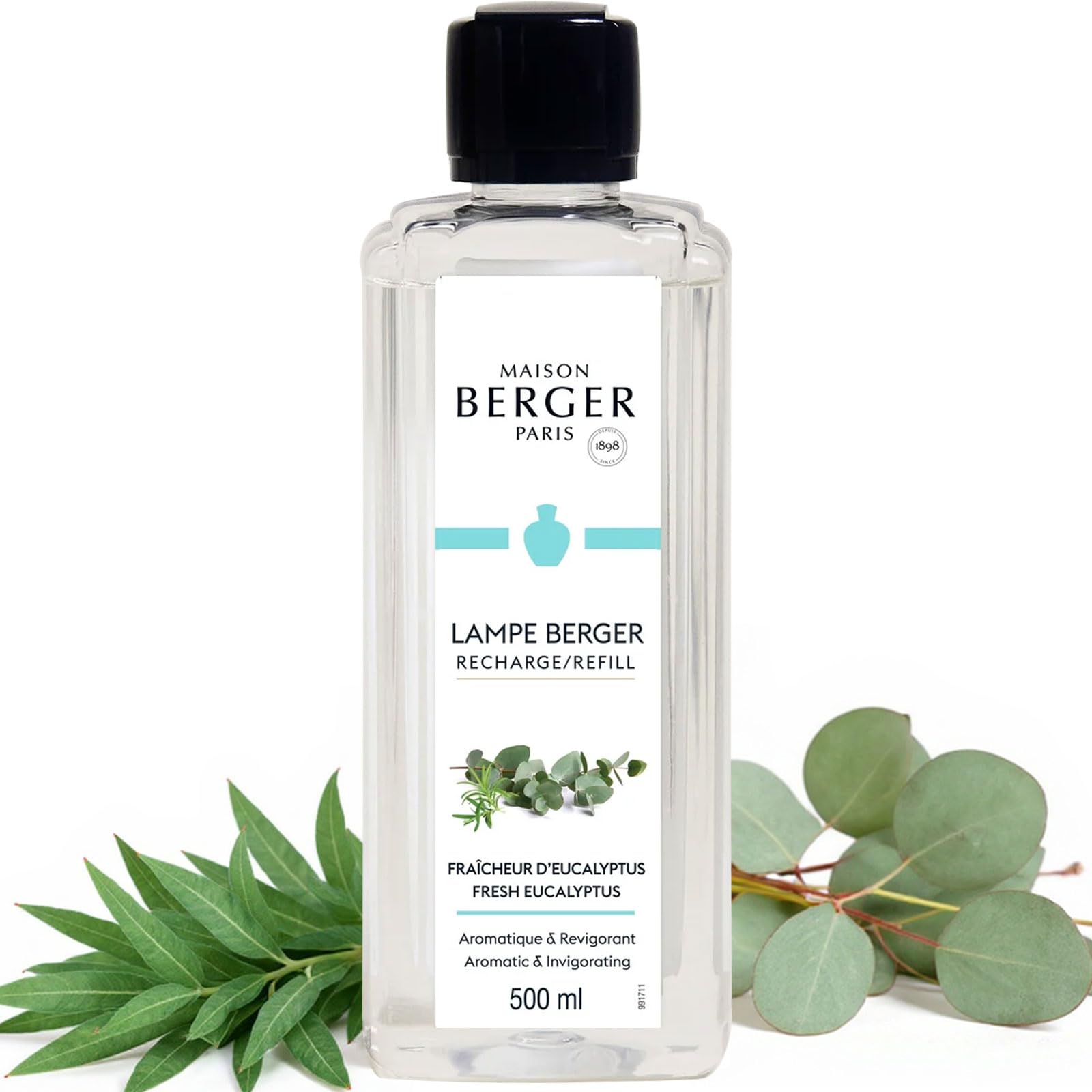 Fresh Eucalyptus Lampe Berger Refill, 500 ml (16.9 fl oz), 2-in-1 Catalytic System, Neutralizes Odors and Diffuses Fragrance, Citrus, Green Notes, Lavender, Eucalyptus, Made in France