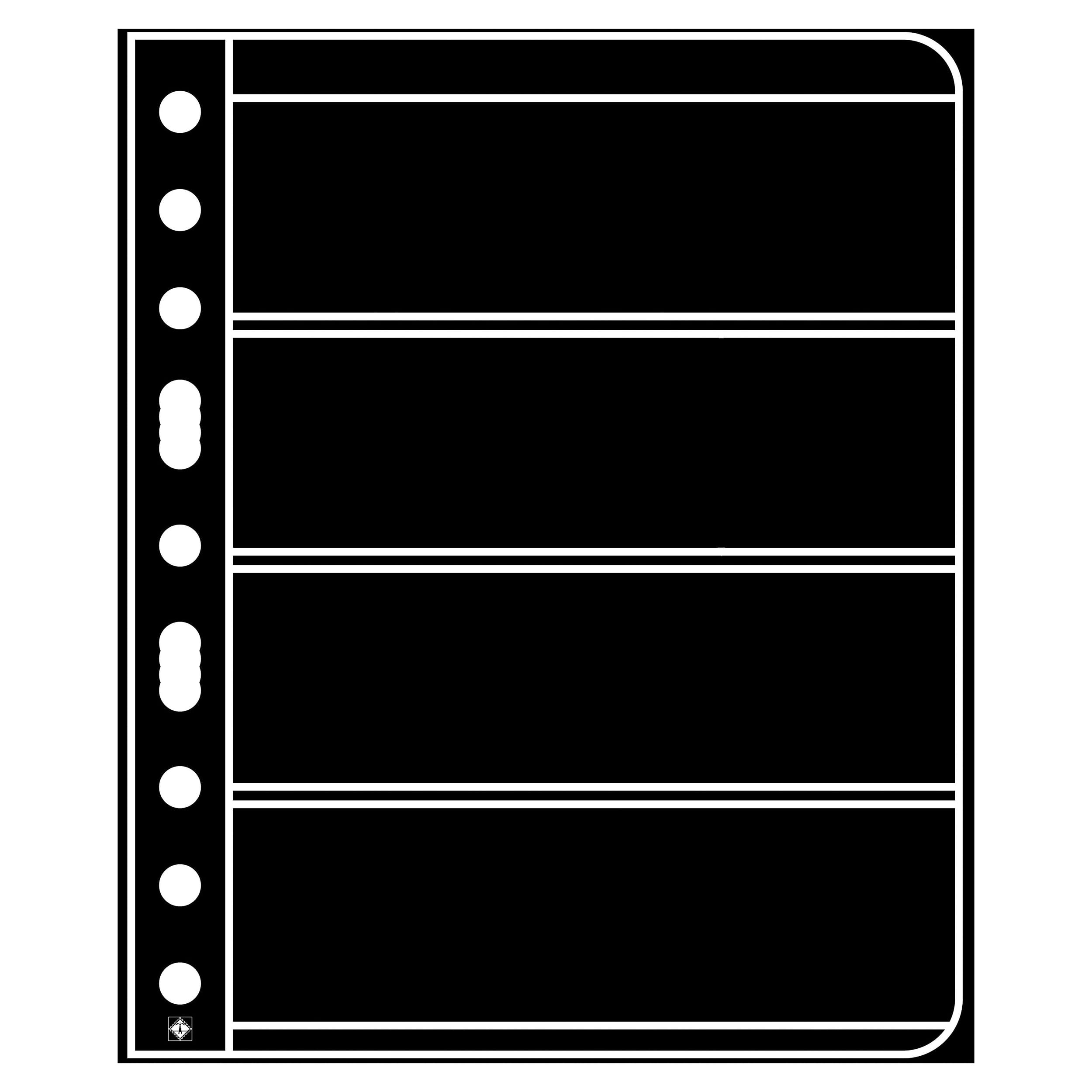 LIGHTHOUSE- VARIO Stamp Pages for Stamp Albums, Black 9-Hole Binder Pages with 4 Pockets for Stamp Collection - Pack of 5