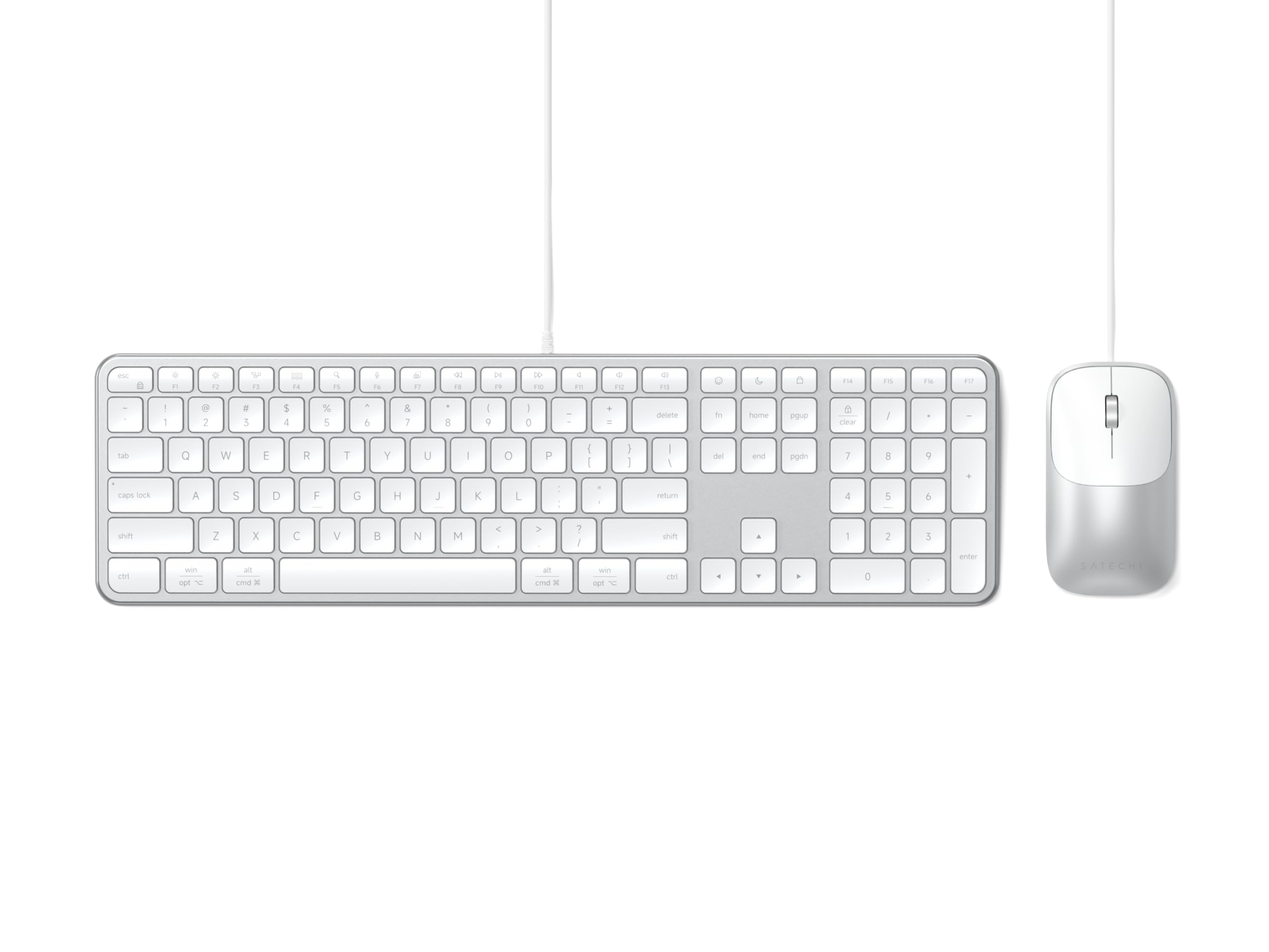 satechi wired keyboard and mouse combo, slim clx3 with usb-c plug-and-play connectivity and cross-platform compatibility, designed for desktop workstations, silver